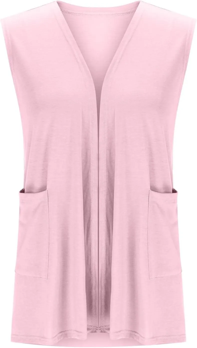 Women's Sleeveless Open Front Cardigan Soft Knit Summer Vests Lightweight Cool Coat High Low Hem Draped Duster