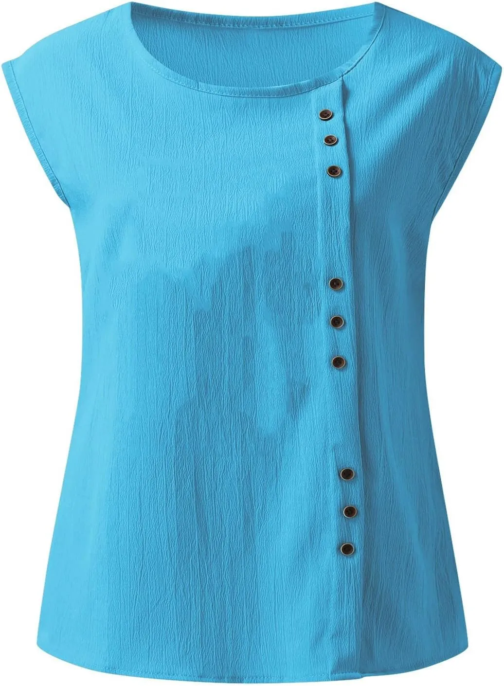 Women's Summer Cotton Linen Crew Neck Tank Tops Summer Loose Fit Casual Sleeveless Basic Tee Shirt Blouses