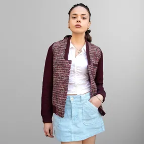 Women's Updated Tweed Varsity Jacket with Contrast Sleeve - FINAL SALE