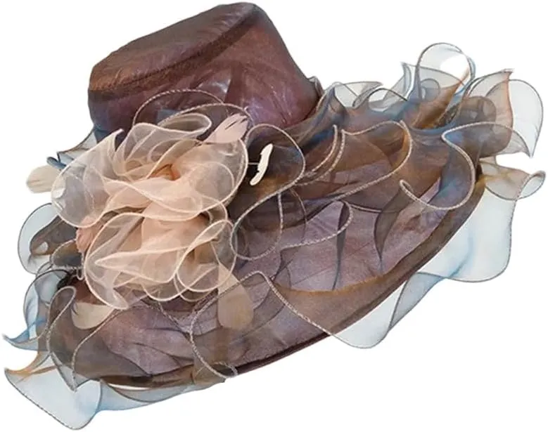 Women's Wide Brim Fedora Summer Organza Sun Hat Elegant Flower Charming Hat