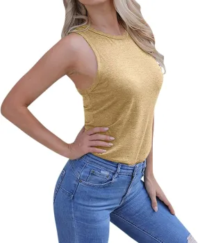 Womens Workout Elegant Sexy Cool O Neck Sleeveless Solid Breathable Tank Tops Shirt Beer Top for Women