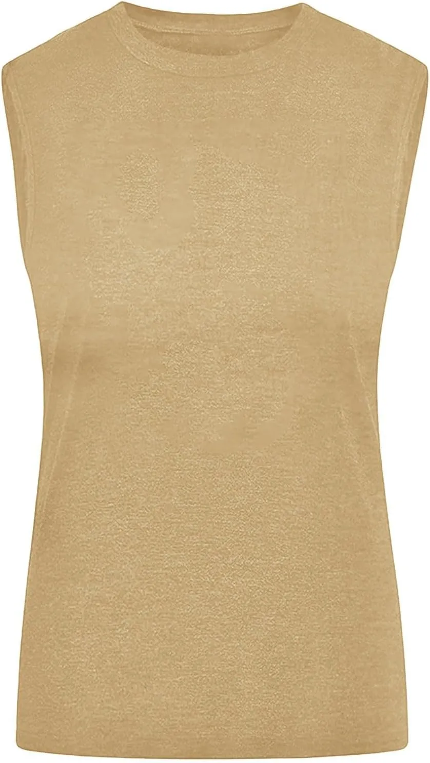 Womens Workout Elegant Sexy Cool O Neck Sleeveless Solid Breathable Tank Tops Shirt Beer Top for Women